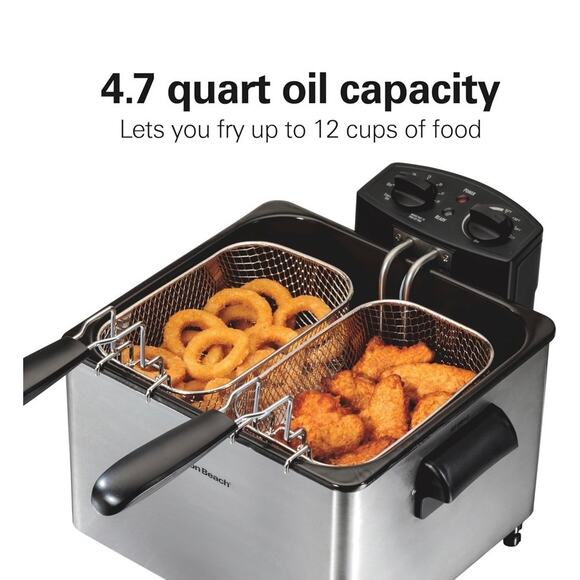 Electric Deep Fryer w/ 2 Baskets – 4.5L, 1800W, Stainless Steel, Adjustable Temp - Picture 2 of 7